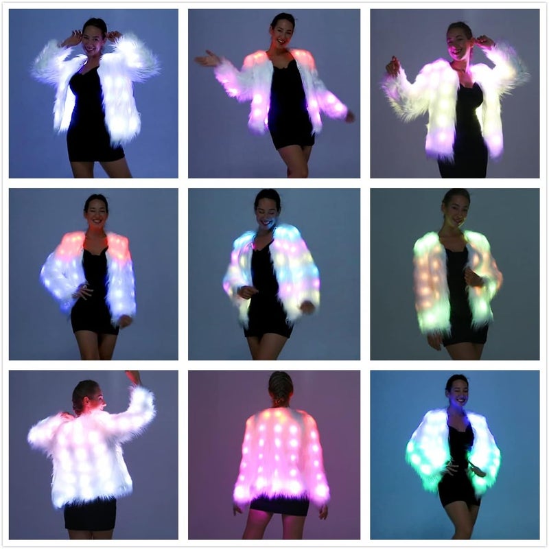SHINYOU Women Faux Fur Jacket LED Light Up Jacket Halloween Chirstmas Music Festival Gift Winter Night Out Coat Plus Size¡­ - Image 4